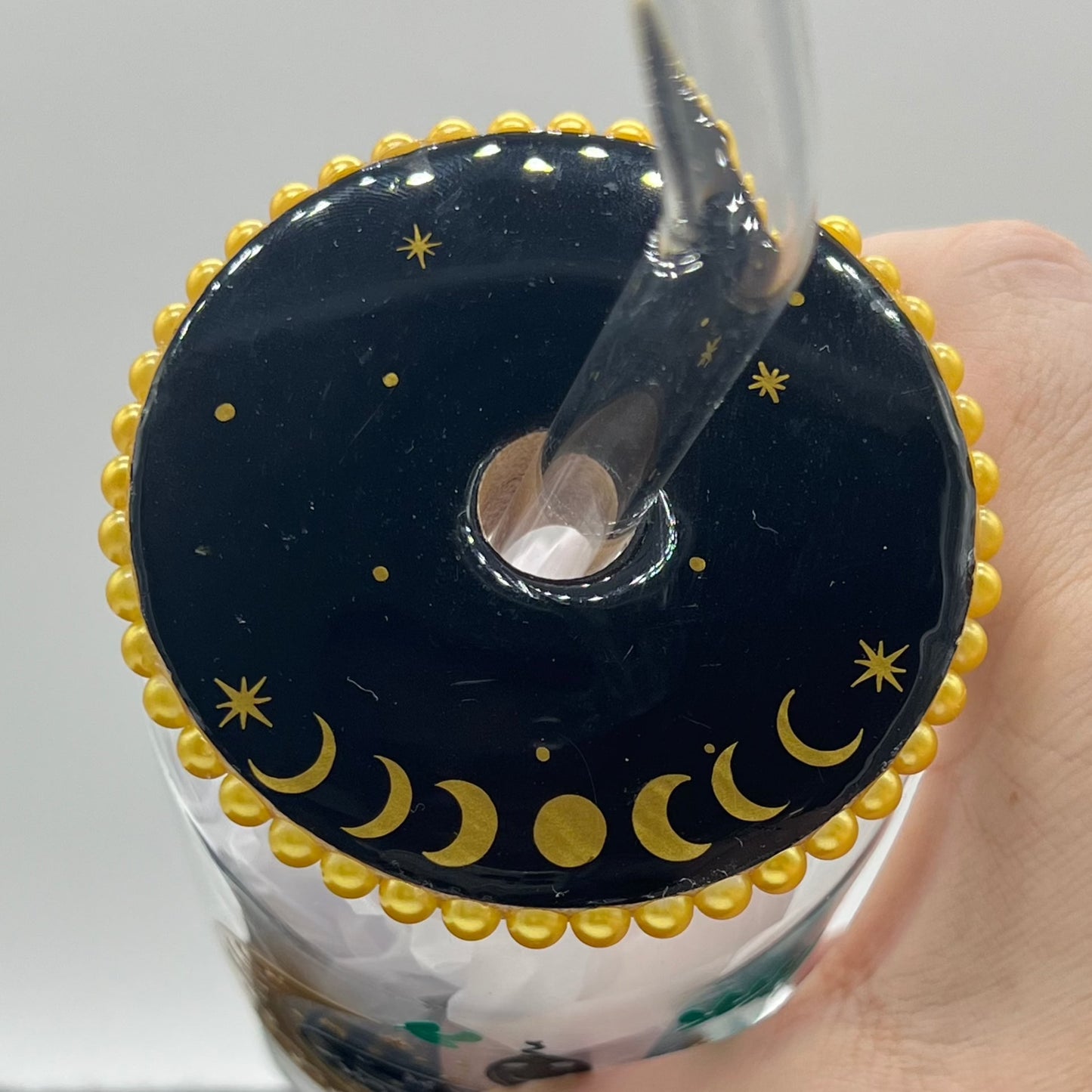 Boho Moon Serpent Glass Cup with Bamboo Lid and Glass Straw