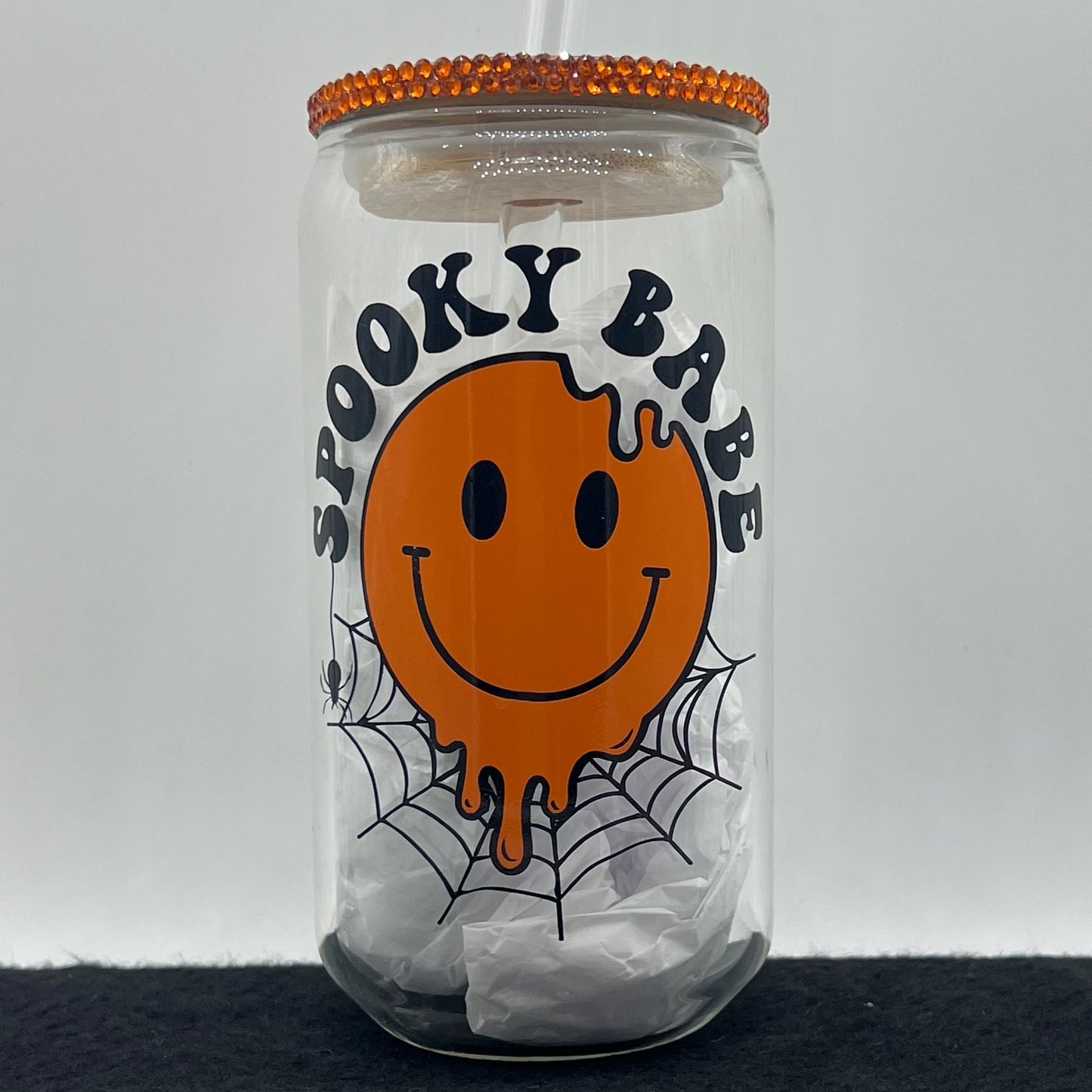 Spooky Babe Glass Cup with Bamboo Lid and Glass Straw