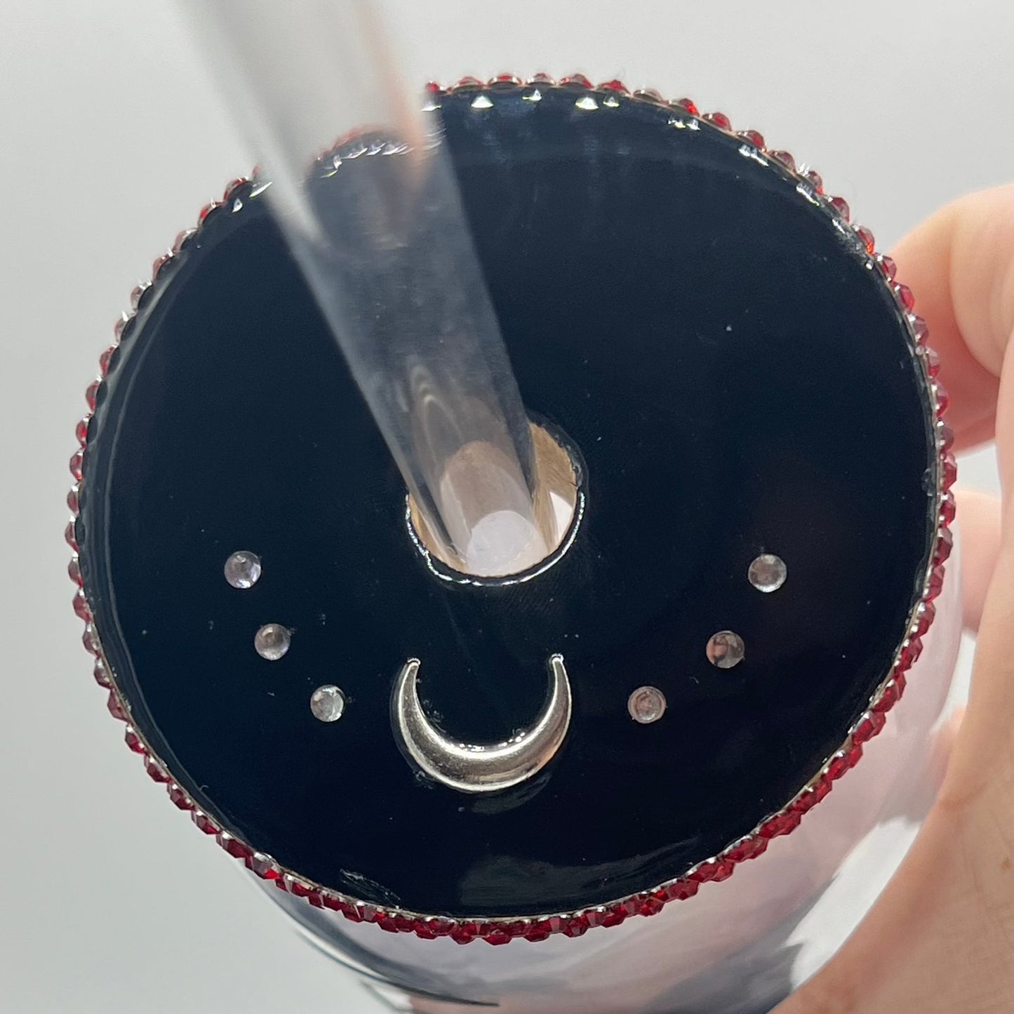Raven Skull Glass Cup with Bamboo Lid and Glass Straw