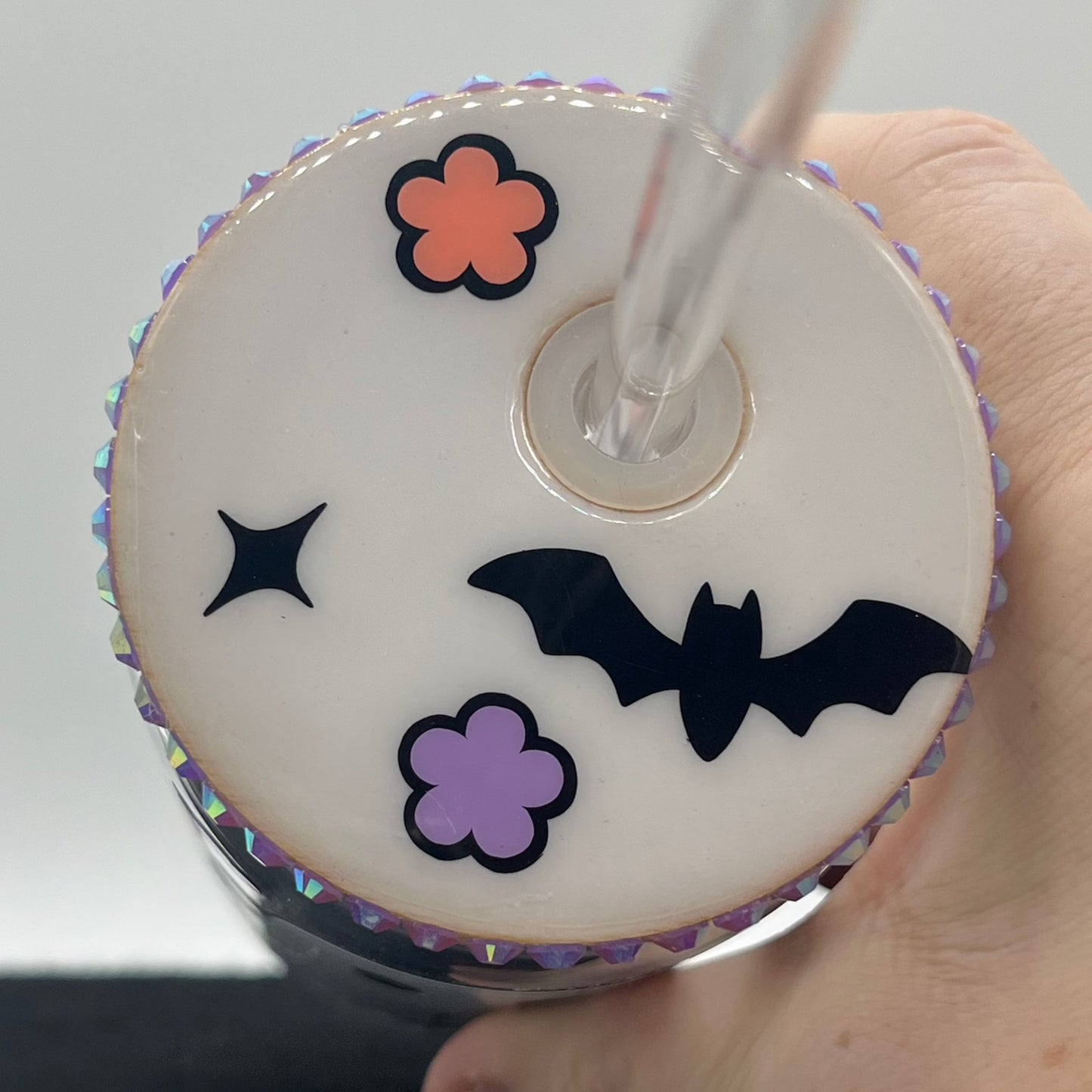 Spooky Floral Boo Glass Cup With Bamboo Lid and Glass Straw