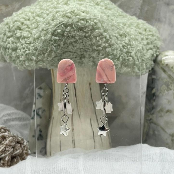 Pink Falling Stars Stud Dangly Earrings