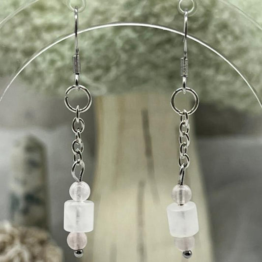 Rose Quartz Crystal Dangly Earrings