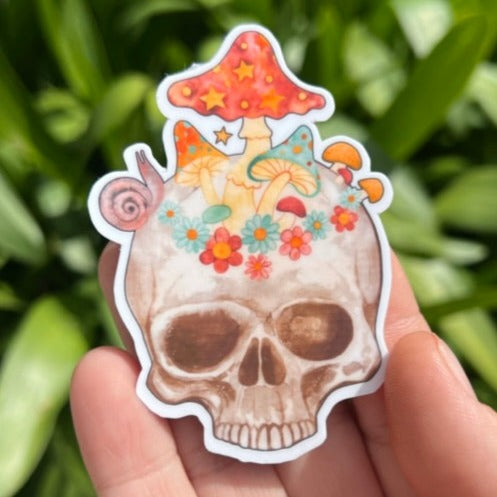 Mushroom Skull Water Resistant Vinyl Sticker