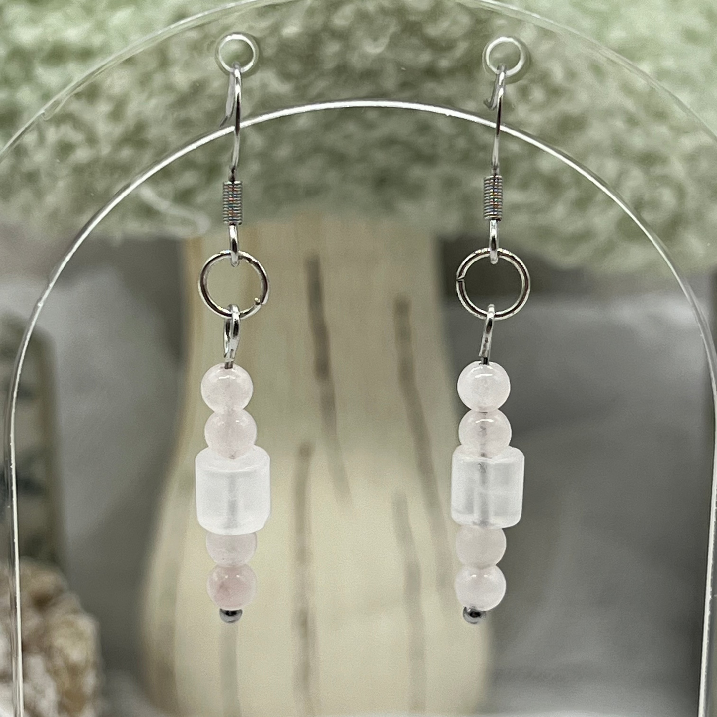 Rose Quartz Crystal Dangly Earrrings