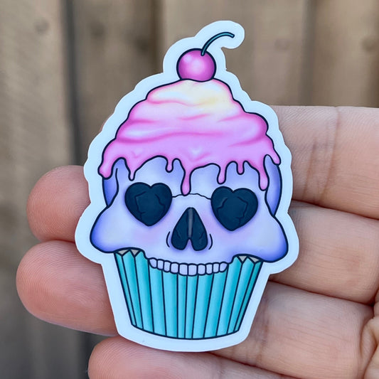 Dead Sweets Water Resistant Vinyl Sticker/ Skull Cupcake Sticker/ Spooky Sticker/ Creepy Sticker/Water Resistant Sticker