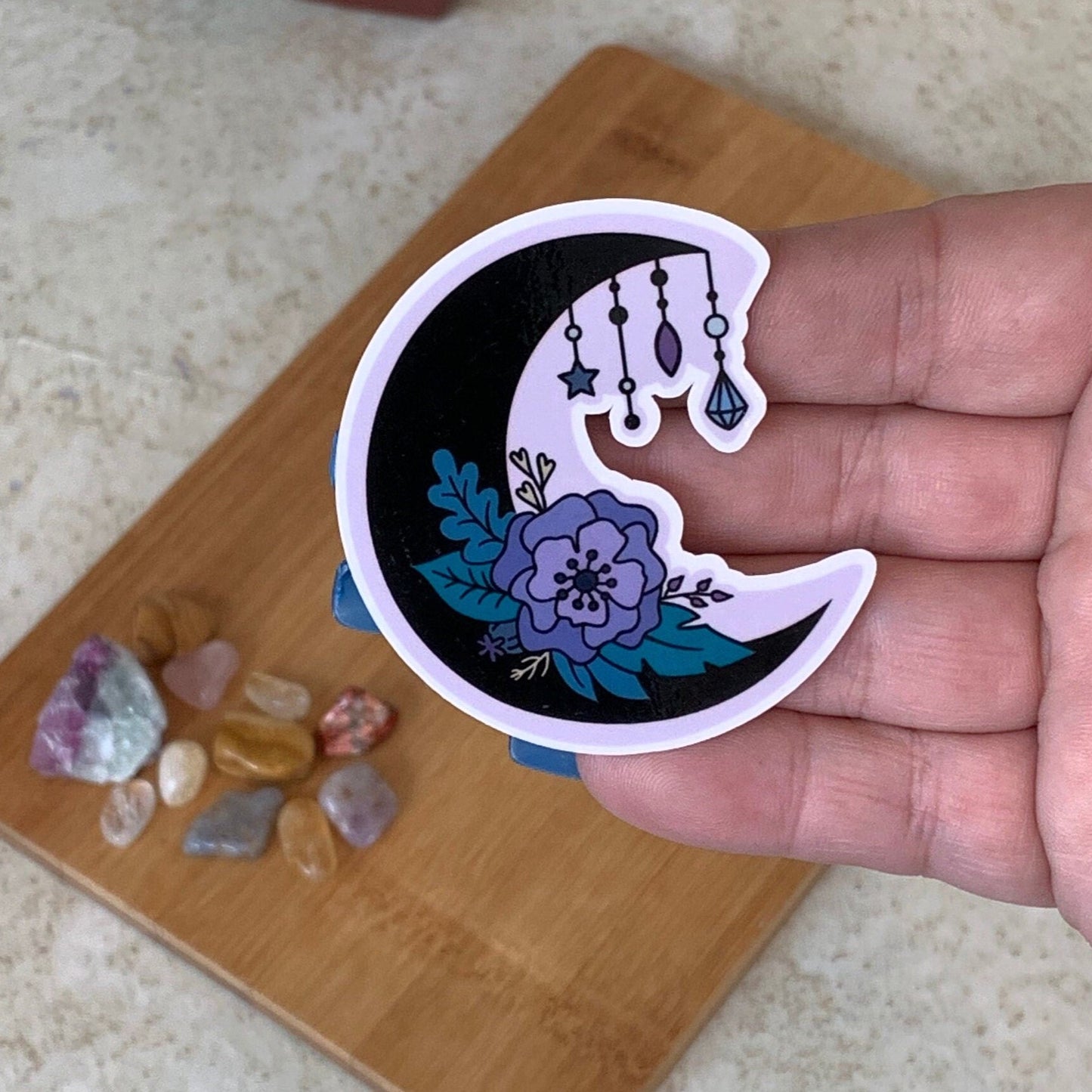 Crystal Moon Water Resistant Vinyl Sticker/ Moon Sticker